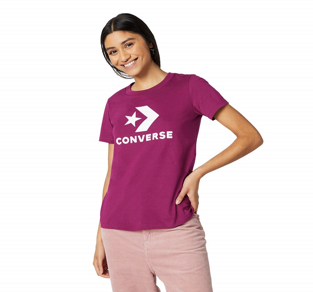 Camiseta Converse Star Chevron Mulher Rosa Bordeaux 326105DIZ